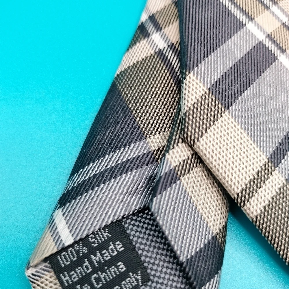 PRONTO UOMO COUTURE GRAY KHAKI CHECKS PLAID SILK NECKTIE TIE CLASSIC HANDMADE .T